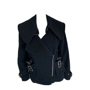 Cottonade Black Wool Womens Buckle Belted Asymmetric Coat Size 4